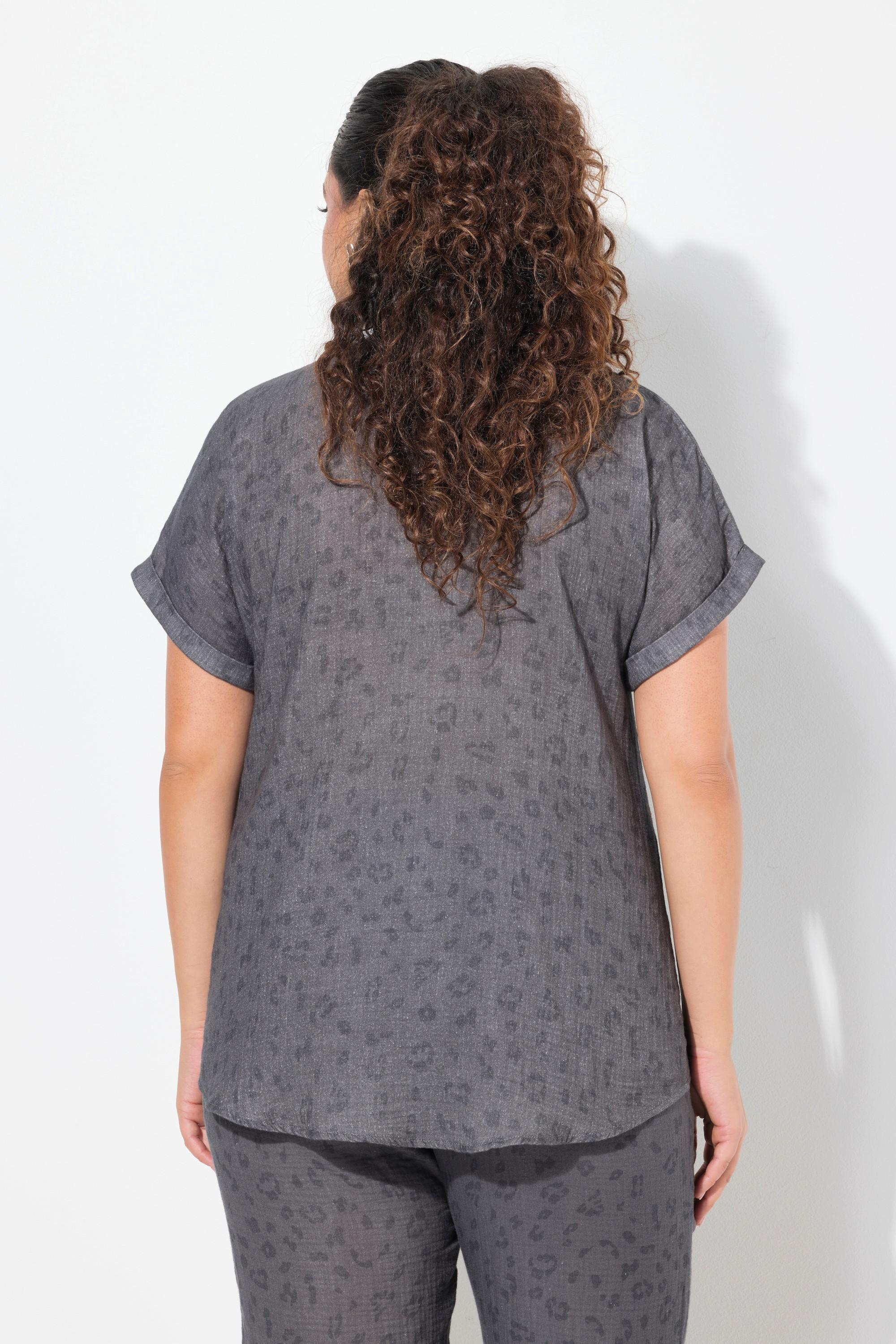 Ulla Popken Blouse Tunique Oversize en Mousseline Manches Courtes  