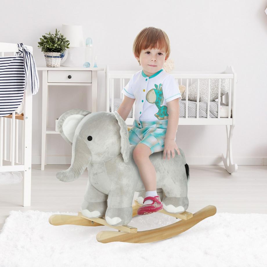Northio  Jouet à bascule éléphant à bascule avec fonction sonore et poignées, jouet à bascule pour bébé avec aspect peluche, pour enfants de 2 à 4 ans, gris 