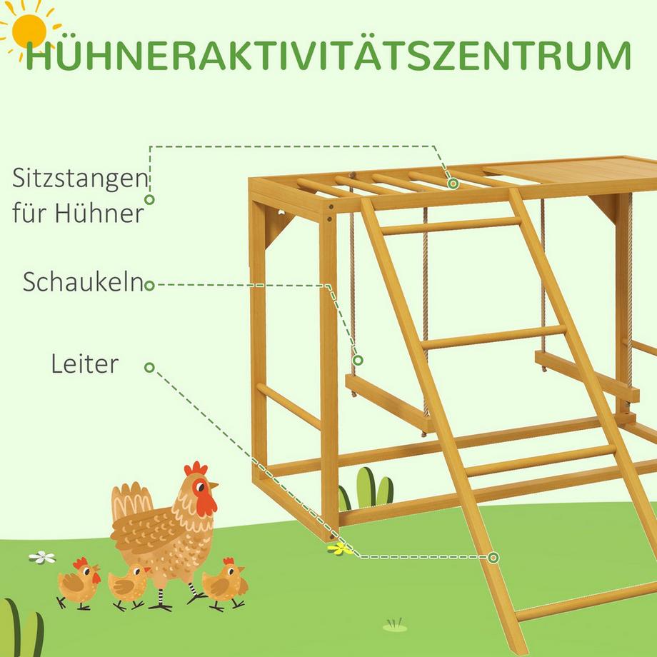 Northio  Hühner-Spielgerüst aus Holz, Spielplatz für Hühner mit Schaukeln und Leiter Hühner-Klettergerüst für 3-4 Hühner Naturholz 