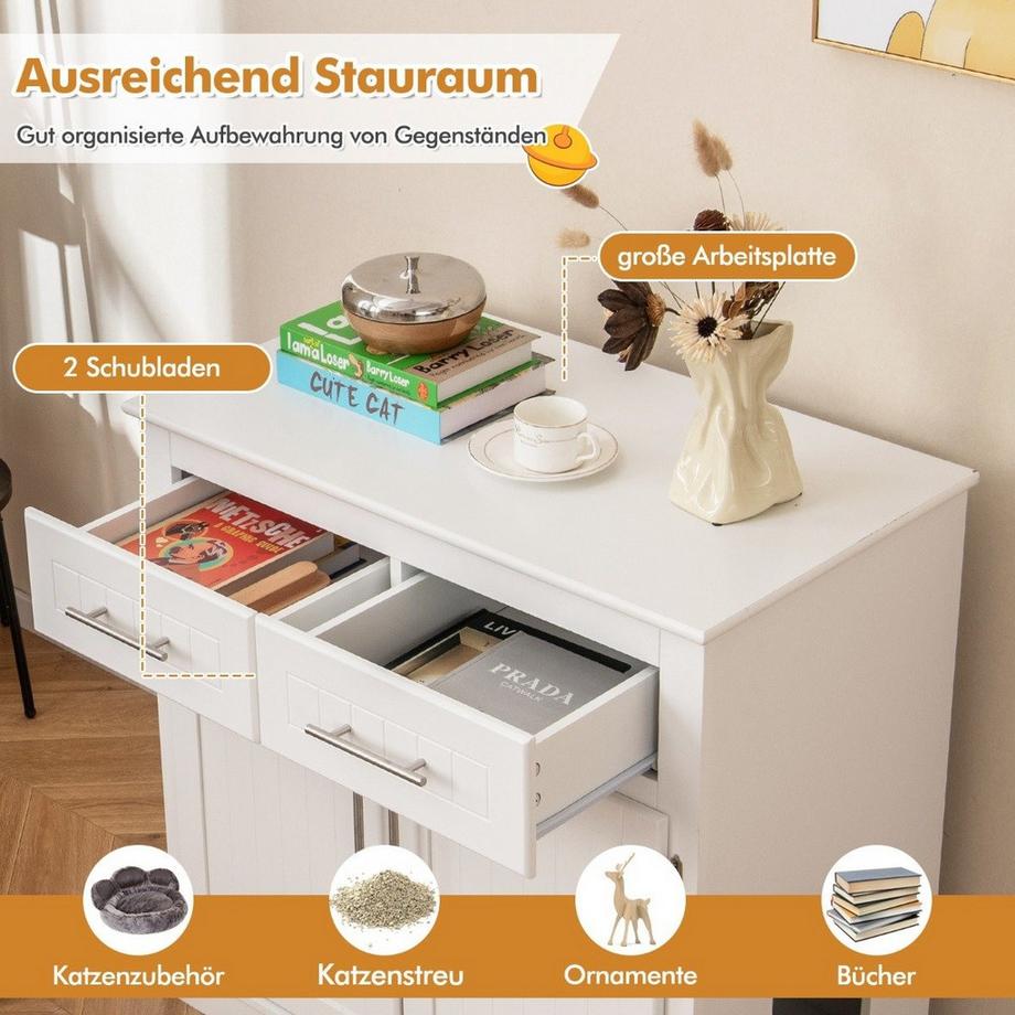 Katzenschrank fr Katzentoilette mit 2 Schubladen & 2 Tren & Eingang  Katzenklo Katzenhaus 80cm | MANOR