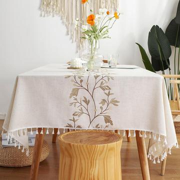 Nappe Rectangulaire en Coton Linable Lavable Antifouling Design Tassel pour Cuisine, Salle à manger, Pique-nique, Extérieur, Jardin