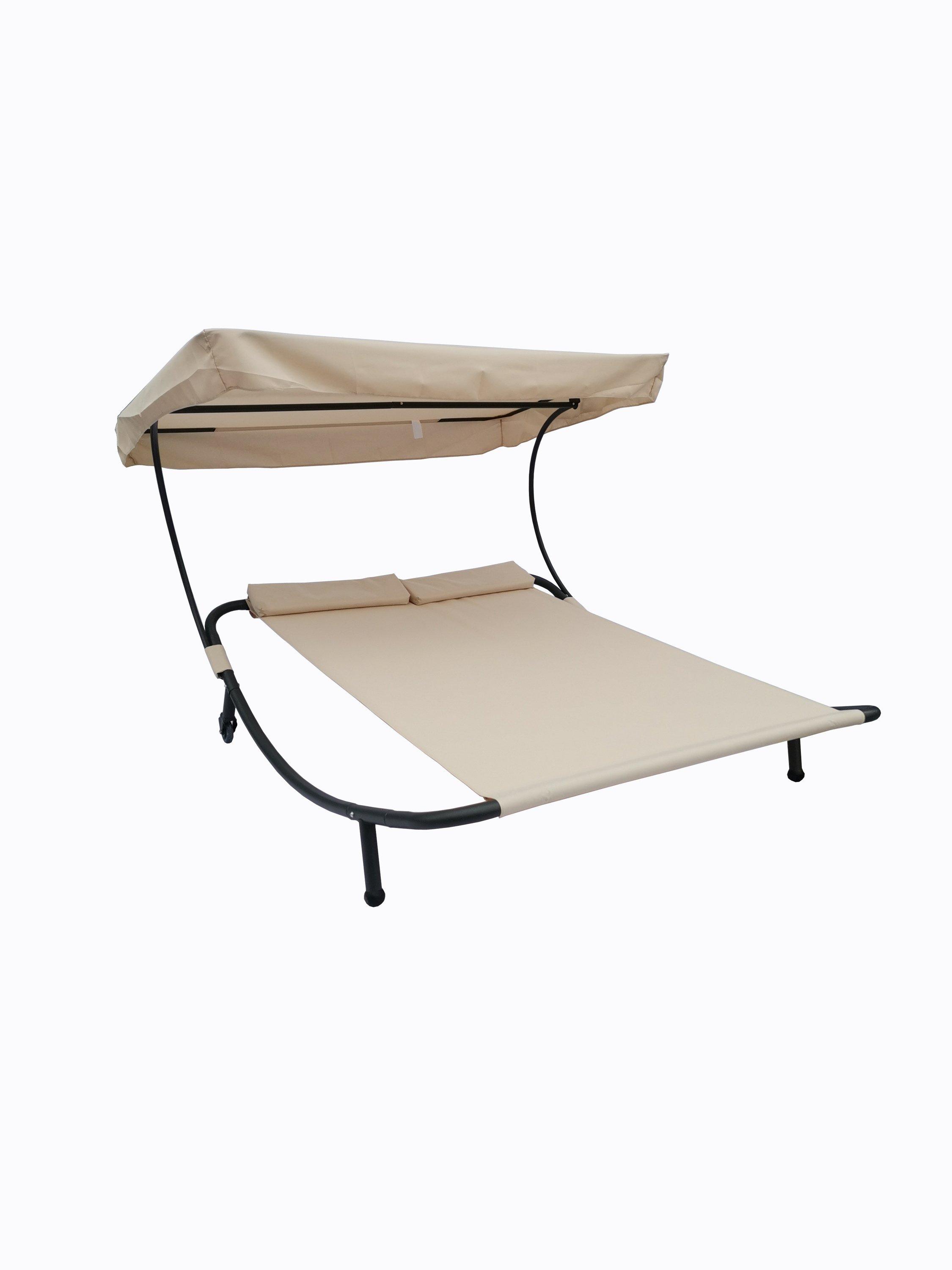 VCM Doppelliege | Gartenliege für zwei Personen | Maße H. 137 x B. 180 x T. 200 cm | mit Rollen | Zweier Sonnenliege mit Dach - Bindox  