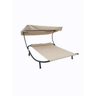 VCM Doppelliege | Gartenliege für zwei Personen | Maße H. 137 x B. 180 x T. 200 cm | mit Rollen | Zweier Sonnenliege mit Dach - Bindox  