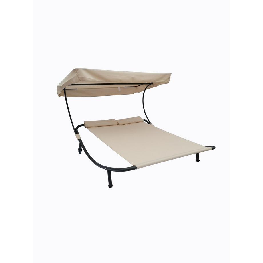 VCM Doppelliege | Gartenliege für zwei Personen | Maße H. 137 x B. 180 x T. 200 cm | mit Rollen | Zweier Sonnenliege mit Dach - Bindox  