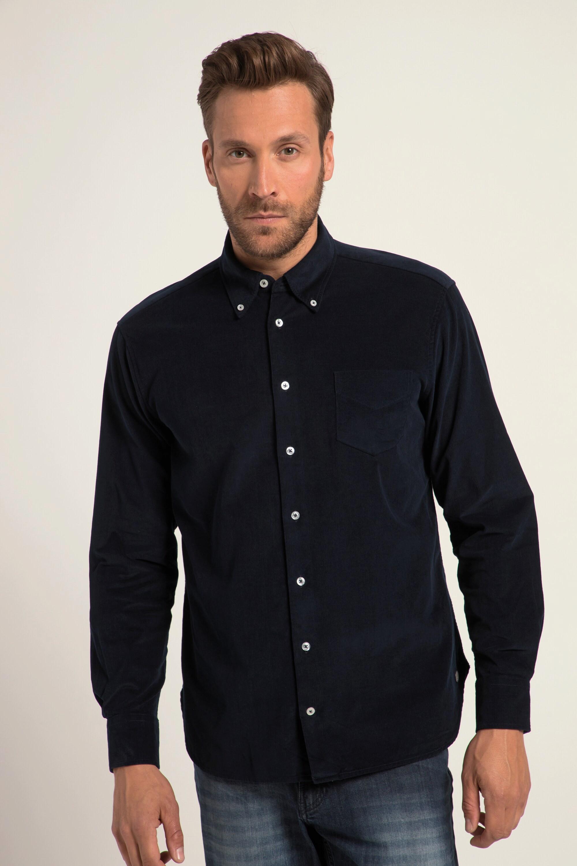 JP1880  Chemise en velours côtelé. Manches longues et col à pointes boutonnées. Coupe Modern Fit. Jusqu'au 8 XL. 