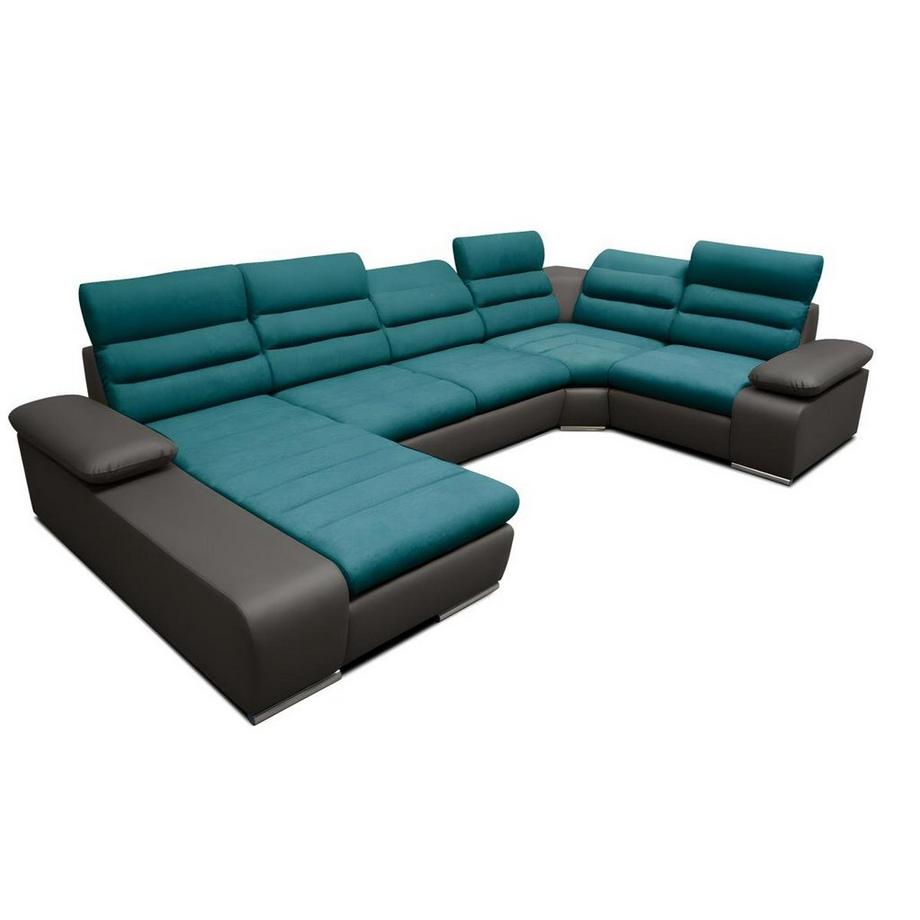 Vente-unique Canapé d'angle panoramique conible en tissu simili BOILEAU Bicolore turquoise Angle gauche  