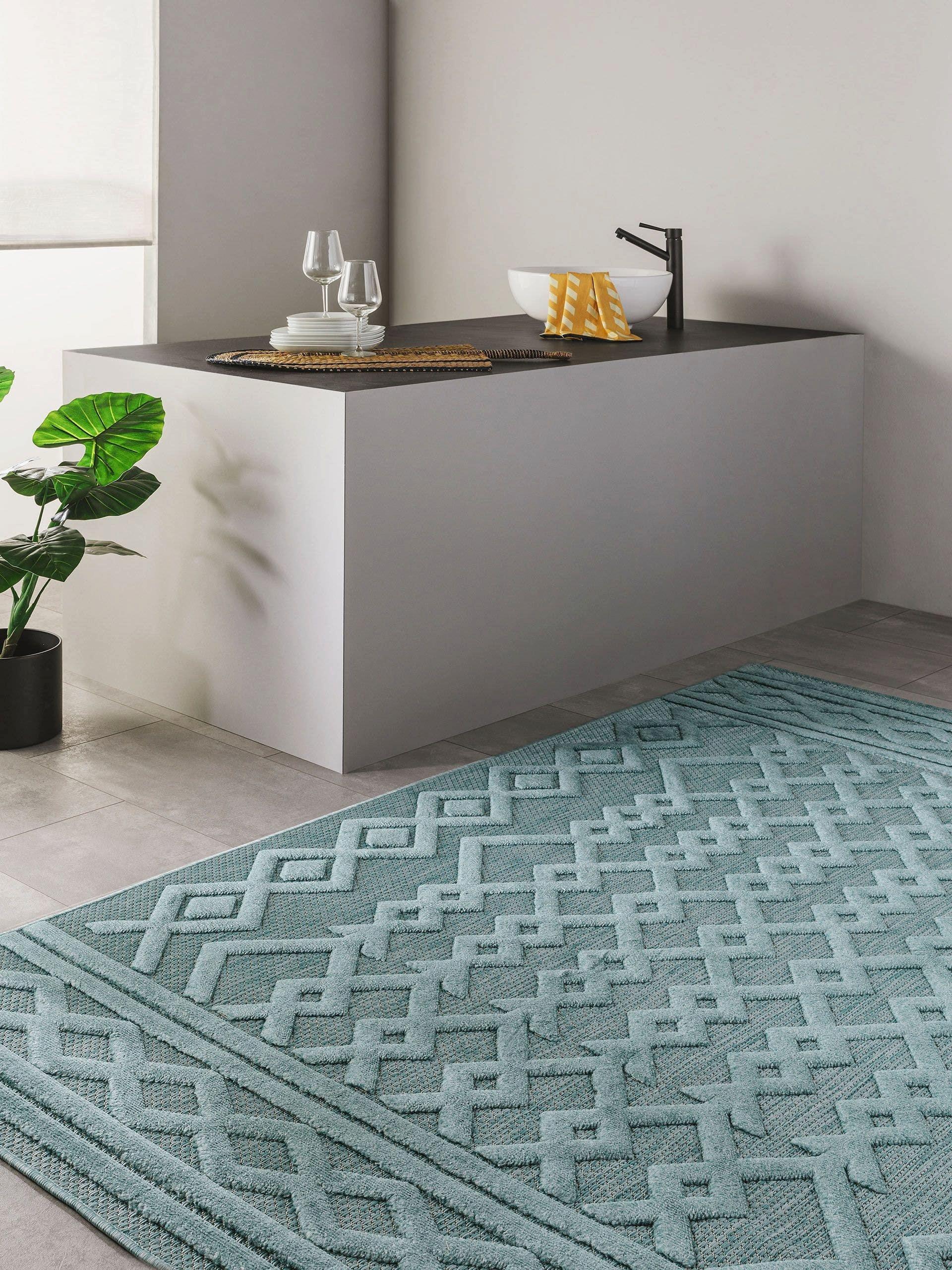 Benuta Tapis d'extérieur & intérieur Bonte Turquoise  