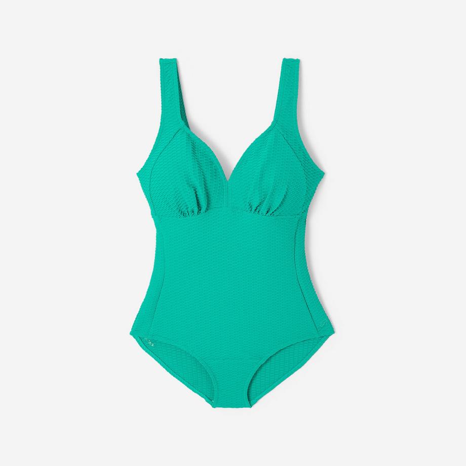 DECATHLON  Maillot de bain 1 pièce gaufré natation loisirs / aquagym femme, Rosy vert 