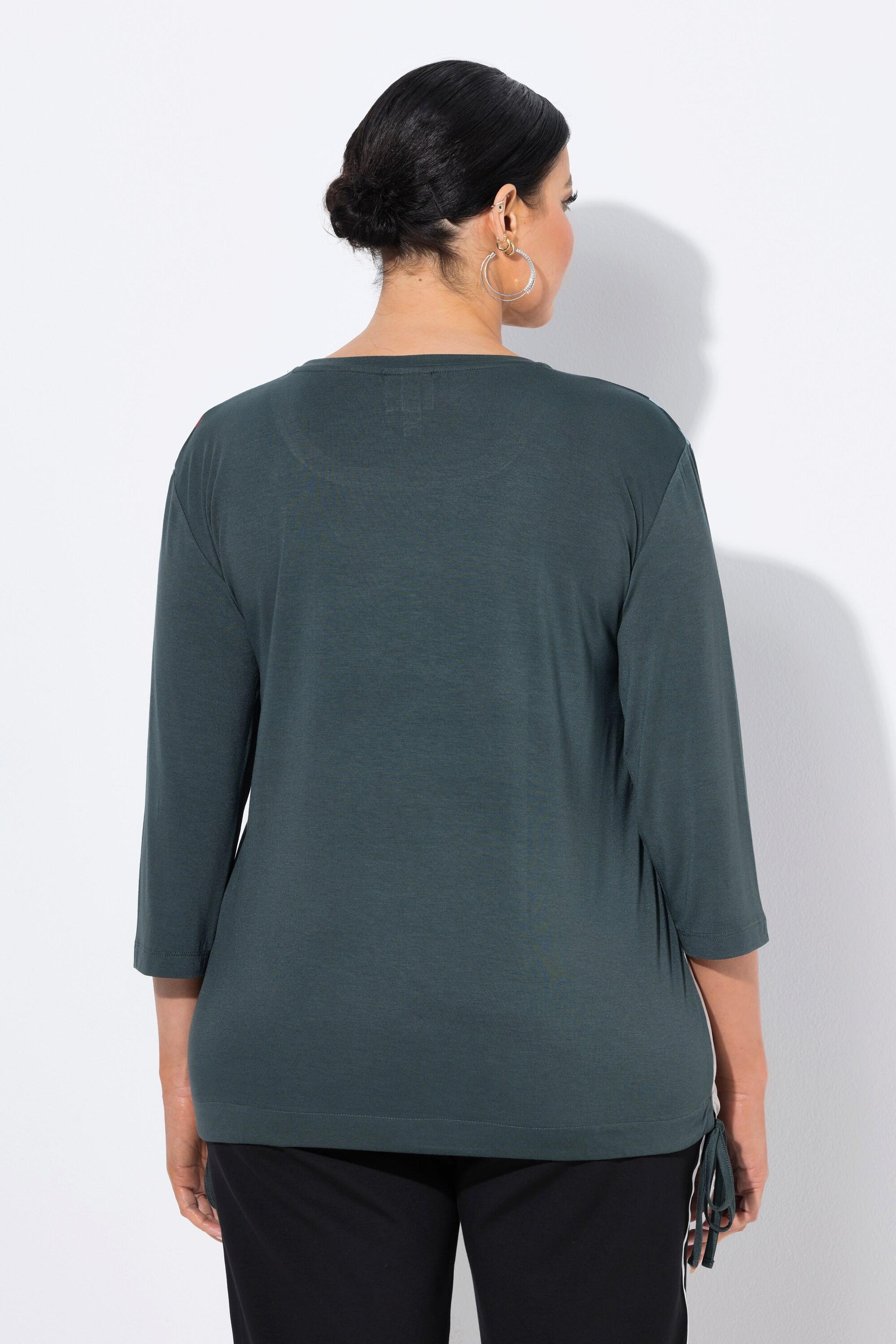 Ulla Popken Maglia Oversize a Righe Girocollo Maniche 3/4 con Coulisse sull'Orlo  