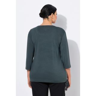 Ulla Popken Maglia Oversize a Righe Girocollo Maniche 3/4 con Coulisse sull'Orlo  