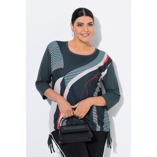 Ulla Popken Maglia Oversize a Righe Girocollo Maniche 3/4 con Coulisse sull'Orlo  