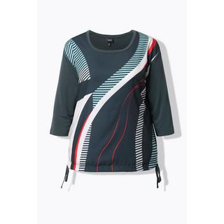 Ulla Popken Maglia Oversize a Righe Girocollo Maniche 3/4 con Coulisse sull'Orlo  