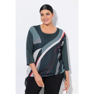 Ulla Popken Maglia Oversize a Righe Girocollo Maniche 3/4 con Coulisse sull'Orlo  