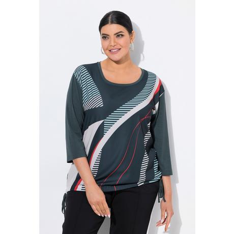 Ulla Popken Maglia Oversize a Righe Girocollo Maniche 3/4 con Coulisse sull'Orlo  