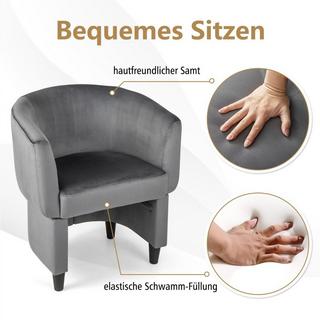 Northix Fauteuil avec repose-pieds, fauteuil rembourré en velours, fauteuil club, bois massif, gris  