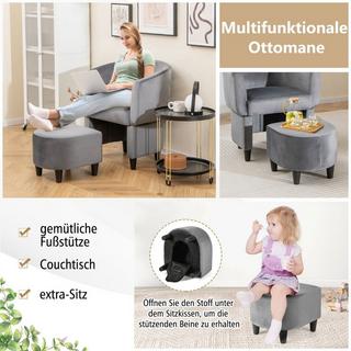 Northix Fauteuil avec repose-pieds, fauteuil rembourré en velours, fauteuil club, bois massif, gris  