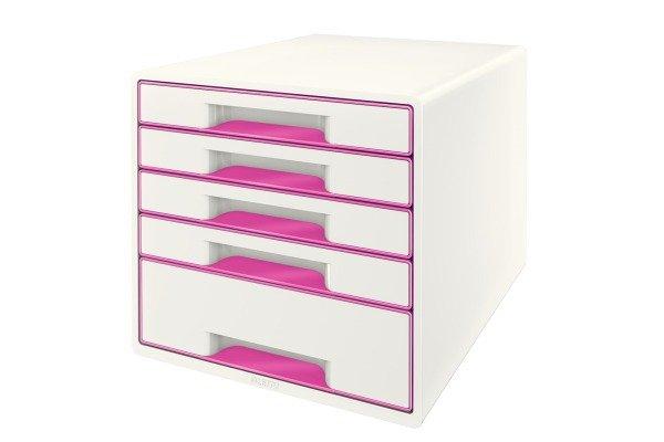 Leitz LEITZ Schubladenbox WOW Cube A4 52142023 weiss/pink, 5 Schubladen  