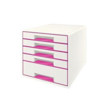 LEITZ Schubladenbox WOW Cube A4 52142023 weiss/pink, 5 Schubladen
