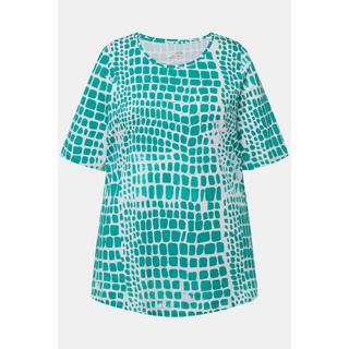 Ulla Popken  T-shirt in cotone Pima con applicazioni, scollo a girocollo e mezze maniche 