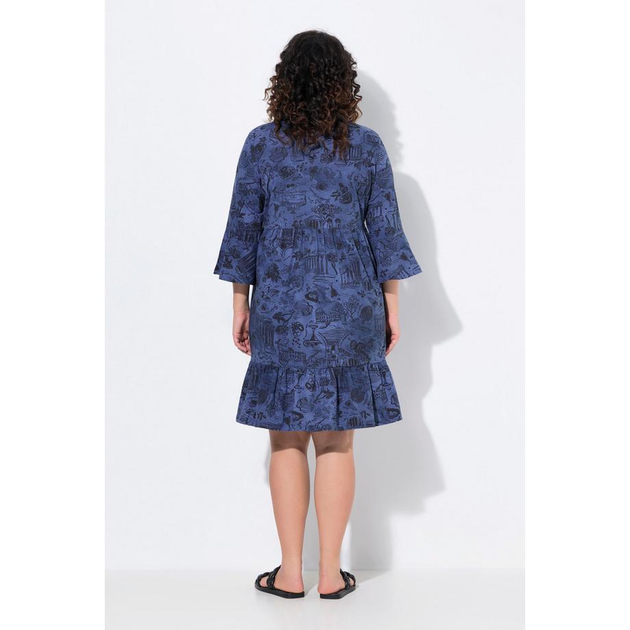 Ulla Popken Abito in jersey taglio svasato Scollo a tunica Maniche 3/4  