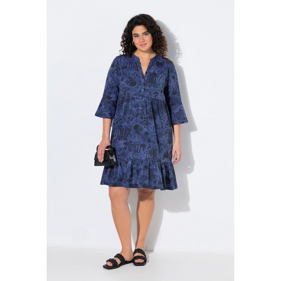 Ulla Popken Abito in jersey taglio svasato Scollo a tunica Maniche 3/4  