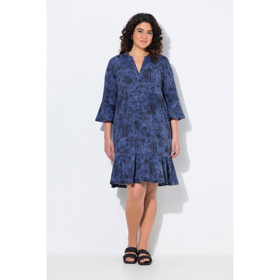 Ulla Popken Abito in jersey taglio svasato Scollo a tunica Maniche 3/4  