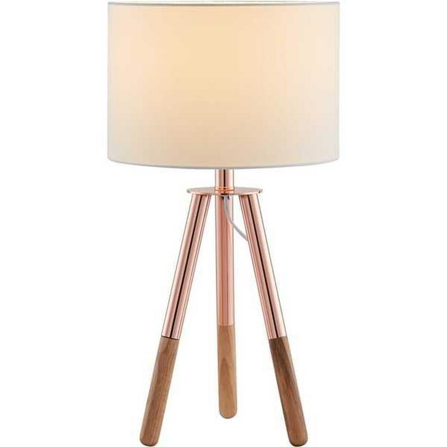 mutoni Lampe de table, structure en bois, abat-jour textile en cuivre, blanc  
