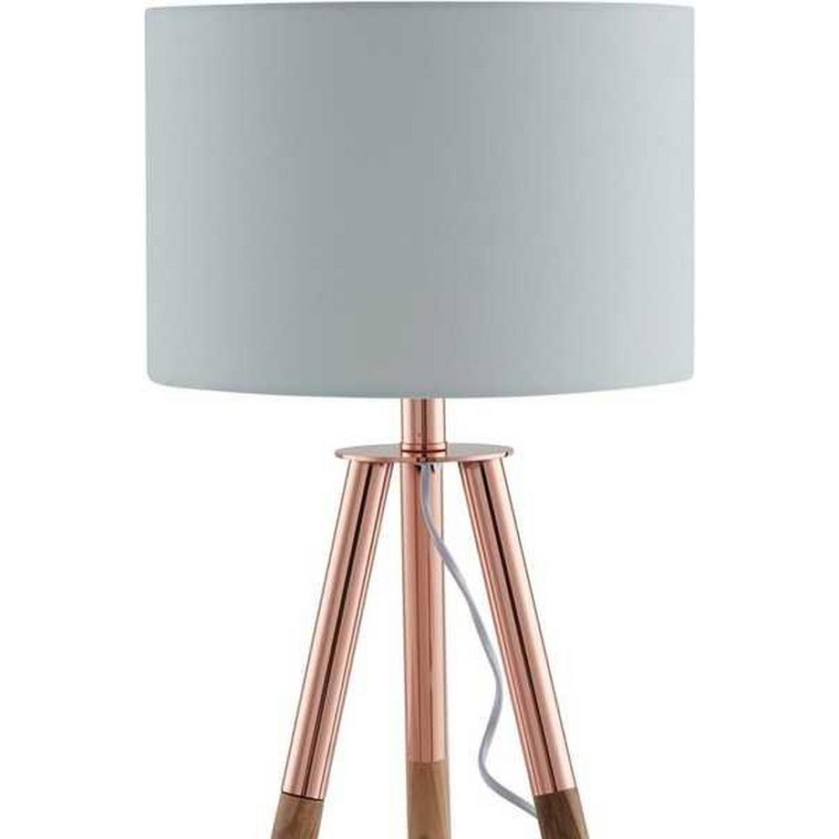 mutoni Lampe de table, structure en bois, abat-jour textile en cuivre, blanc  