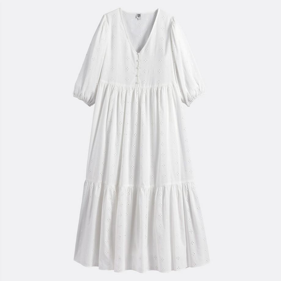 La Redoute Collections Langes Kleid englische Stickerei V-Ausschnitt  