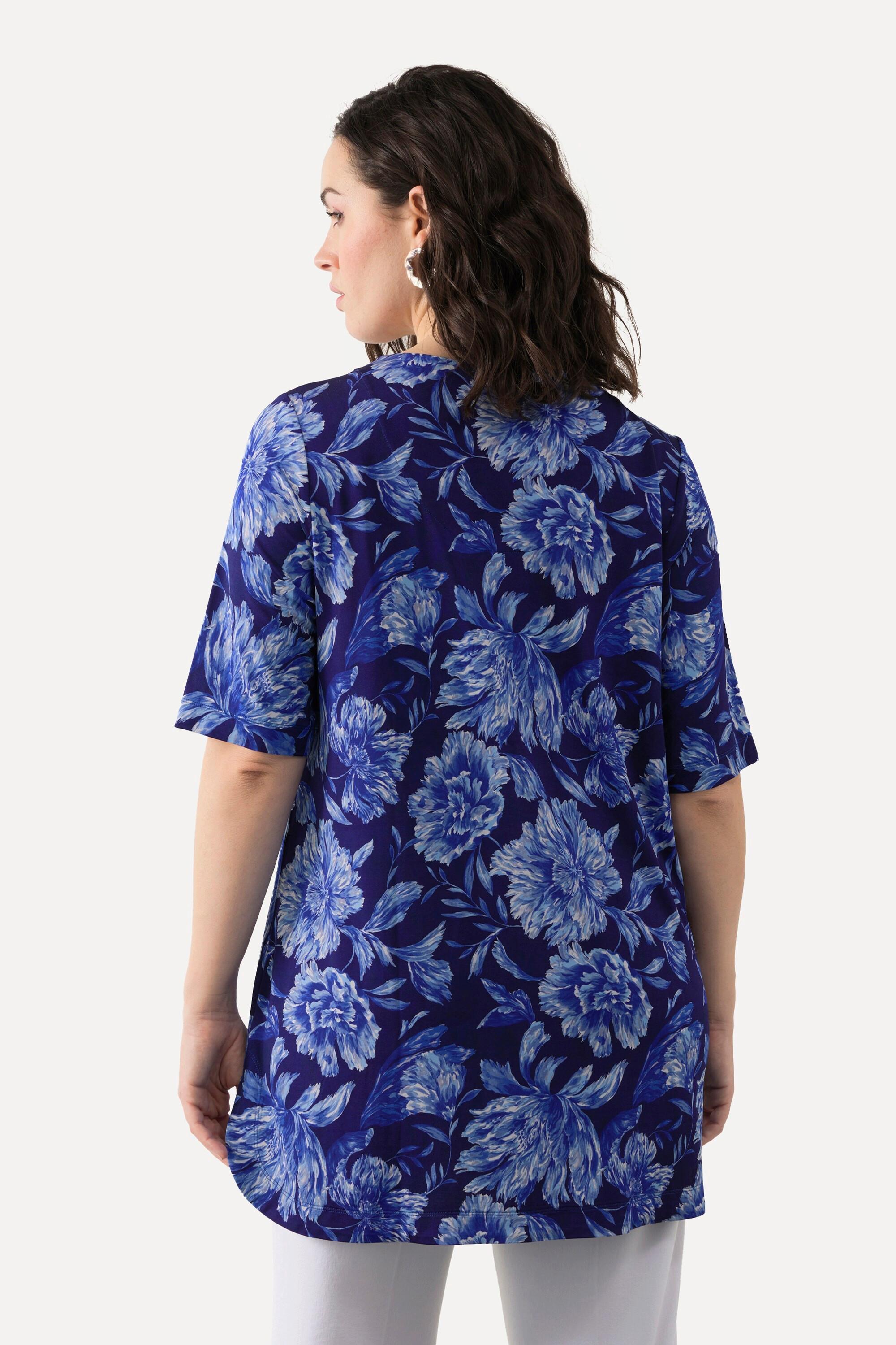 Ulla Popken T-shirt Slinky Floral Ligne A Col V Manches Courtes  