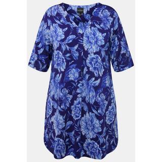 Ulla Popken T-shirt Slinky Floral Ligne A Col V Manches Courtes  