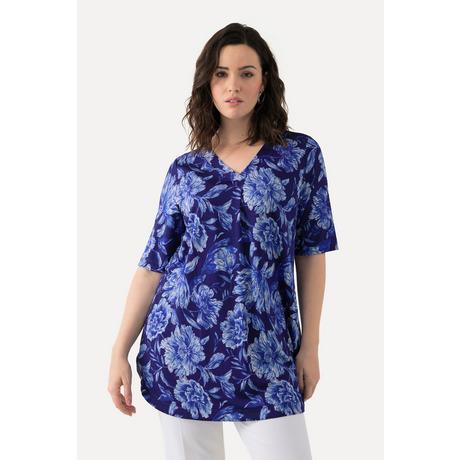 Ulla Popken T-shirt Slinky Floral Ligne A Col V Manches Courtes  