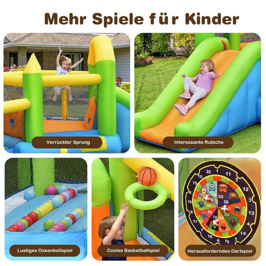 Northix  Aufblasbare Hüpfburg mit Rutsche & Bällebad & Basketballkorb 477 x 241 x 208 cm (ohne Gebläse) 