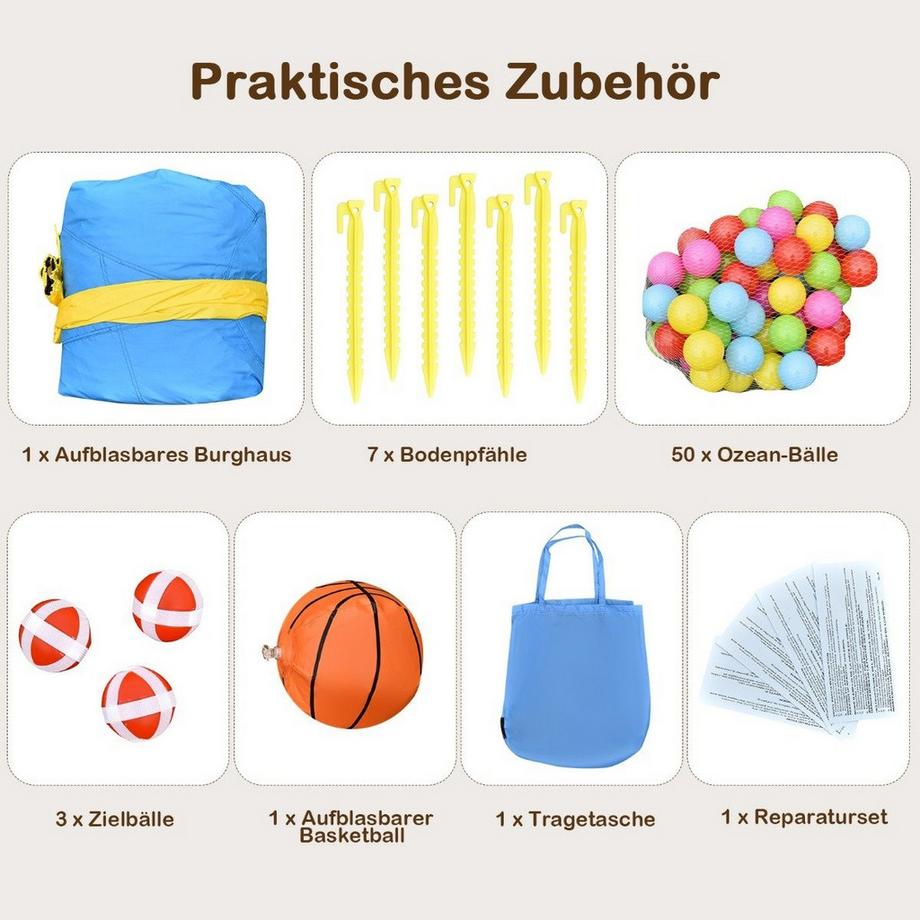 Northix  Aufblasbare Hüpfburg mit Rutsche & Bällebad & Basketballkorb 477 x 241 x 208 cm (ohne Gebläse) 