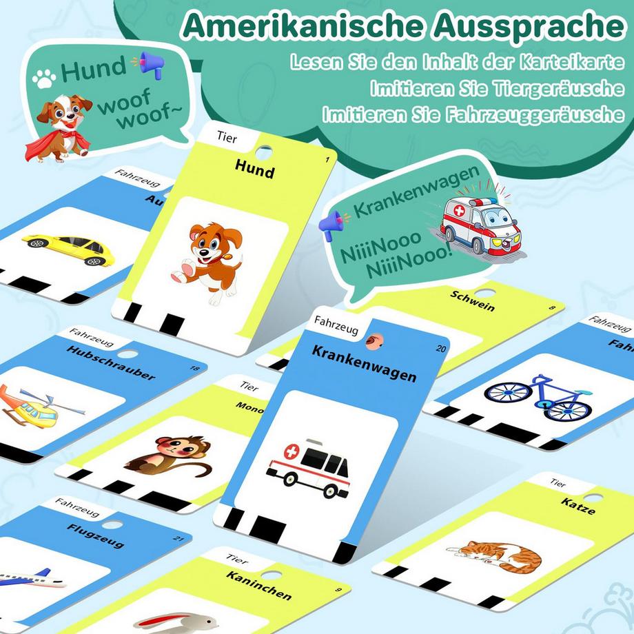 Activity-board  420 Wörter auf Deutsch – Sprechende Lernkarten mit 210 Karten, interaktive Lernkarten und Sprachspiele – Lernspielzeug zum Vokabeln lernen 