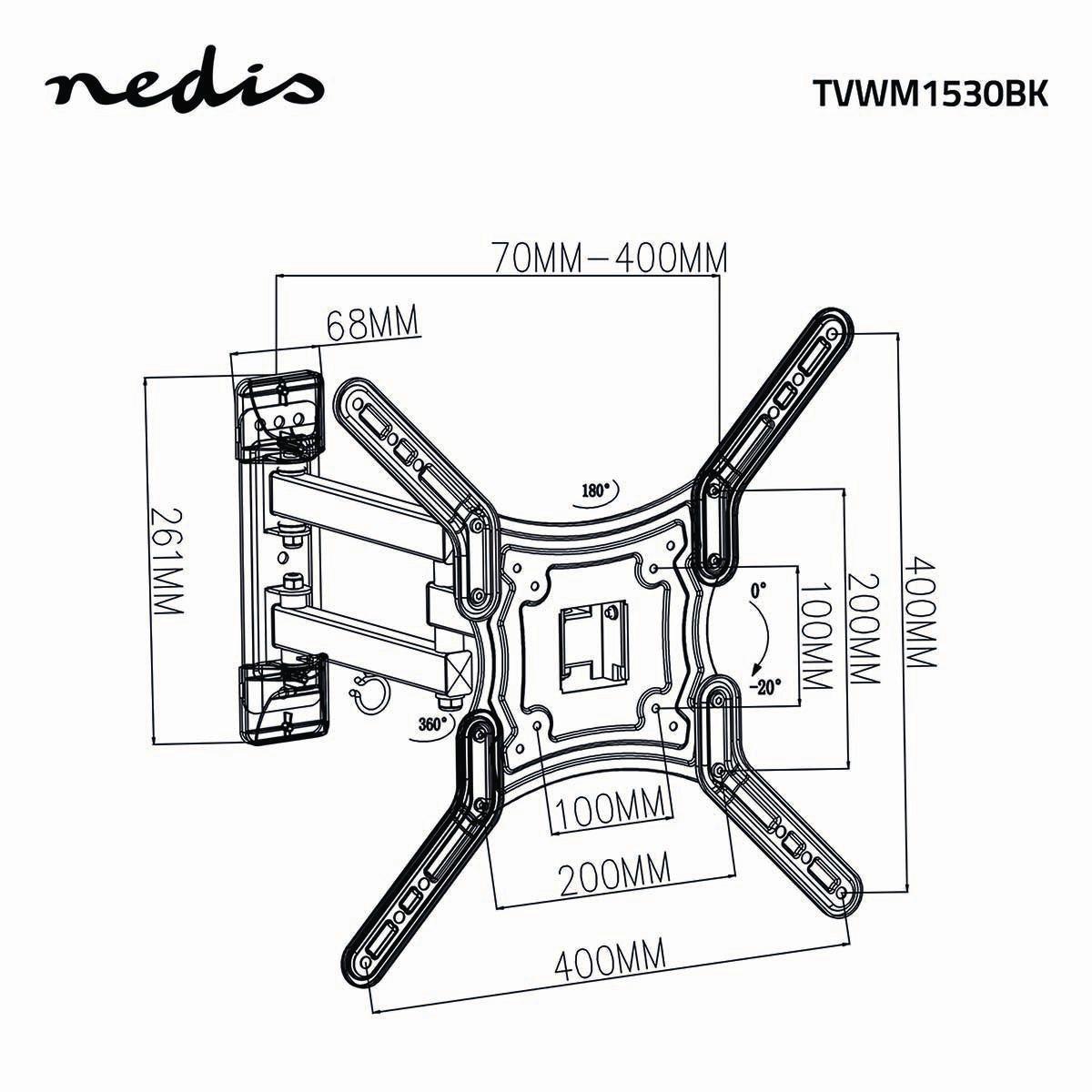 Nedis  Support mural TV - Entièrement réglable 23 - 55" 30 kg TVWM1530BK 