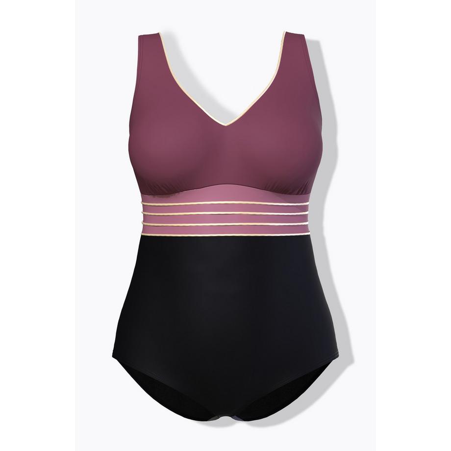 Ulla Popken Maillot de bain Passepoils Dorés Bonnets Souples Décolleté V Recyclé  