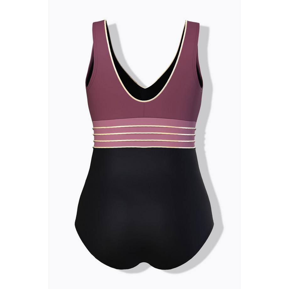 Ulla Popken Maillot de bain Passepoils Dorés Bonnets Souples Décolleté V Recyclé  