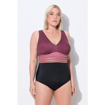 Maillot de bain à bonnets souples. Décolleté V. Passepoils dorés. Matière recyclée