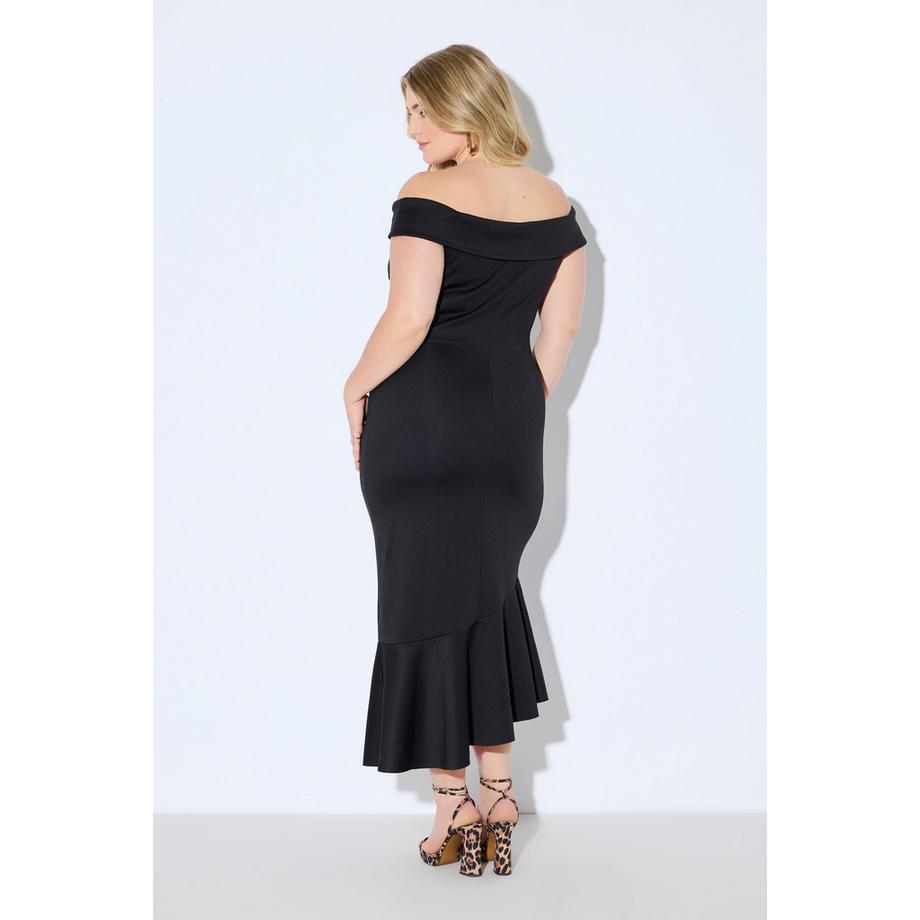 Ulla Popken Maxi abito di scuba con spalle scoperte drappeggio  