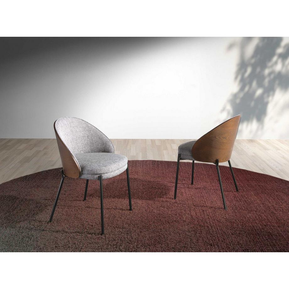ANGEL CERDA Chaise en tissu gris et noyer  