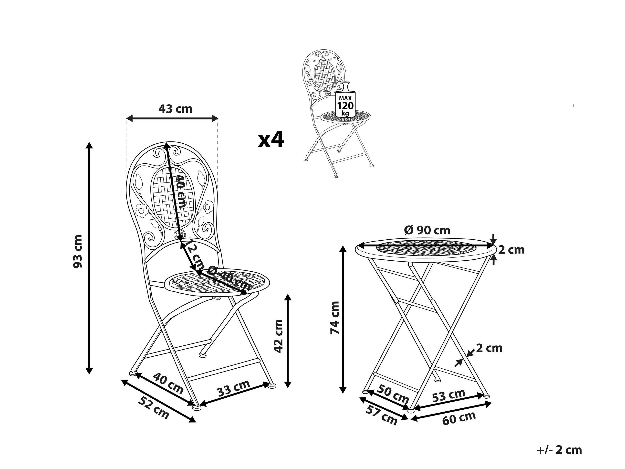 Beliani Salle à manger de jardin avec chaises en Métal Rétro BIVIO  