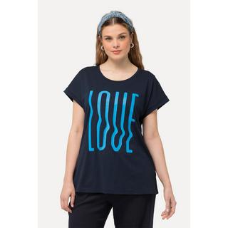 Ulla Popken  T-shirt dal taglio oversize con LOVE, scollo a girocollo e mezze maniche 