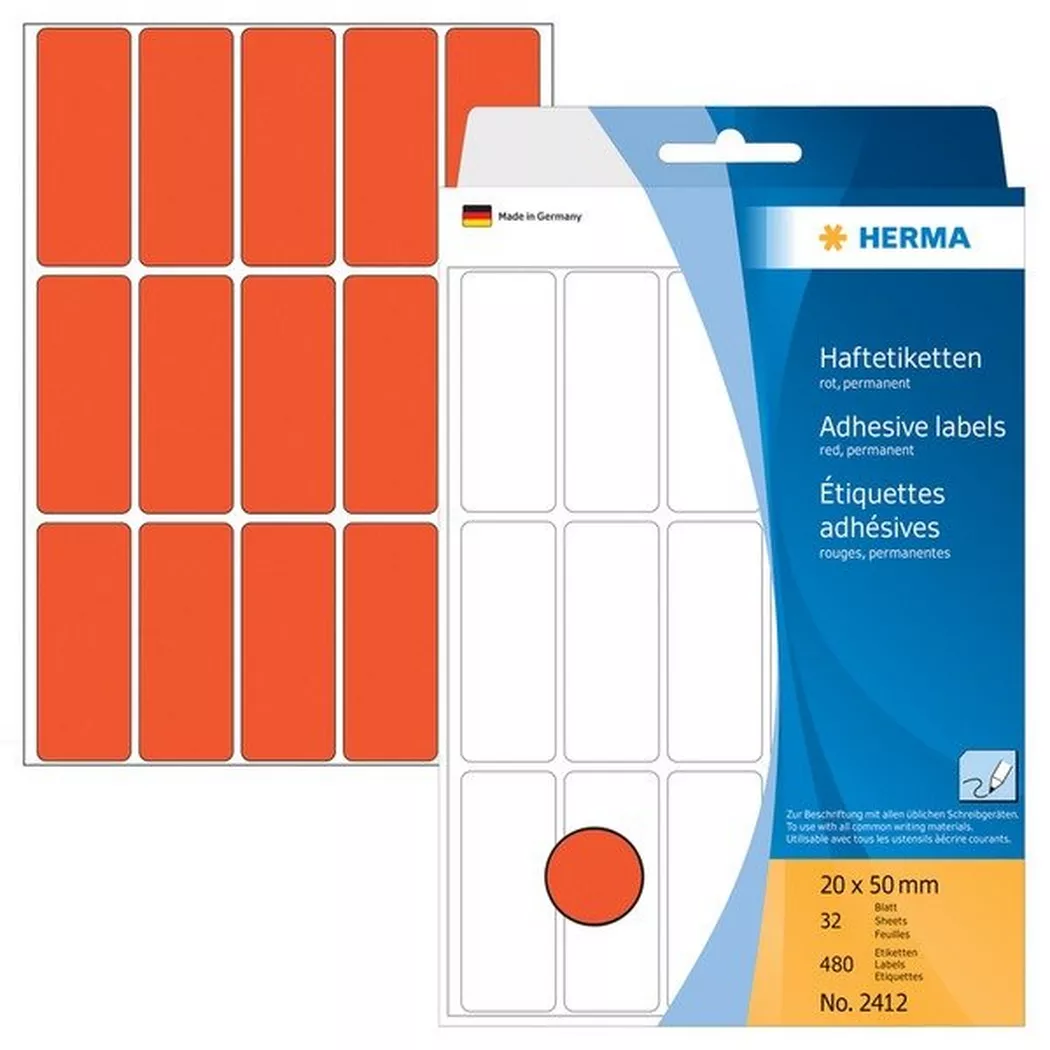 HERMA – Etiketten 20×50mm 2412 rot 480 Stück, One Size