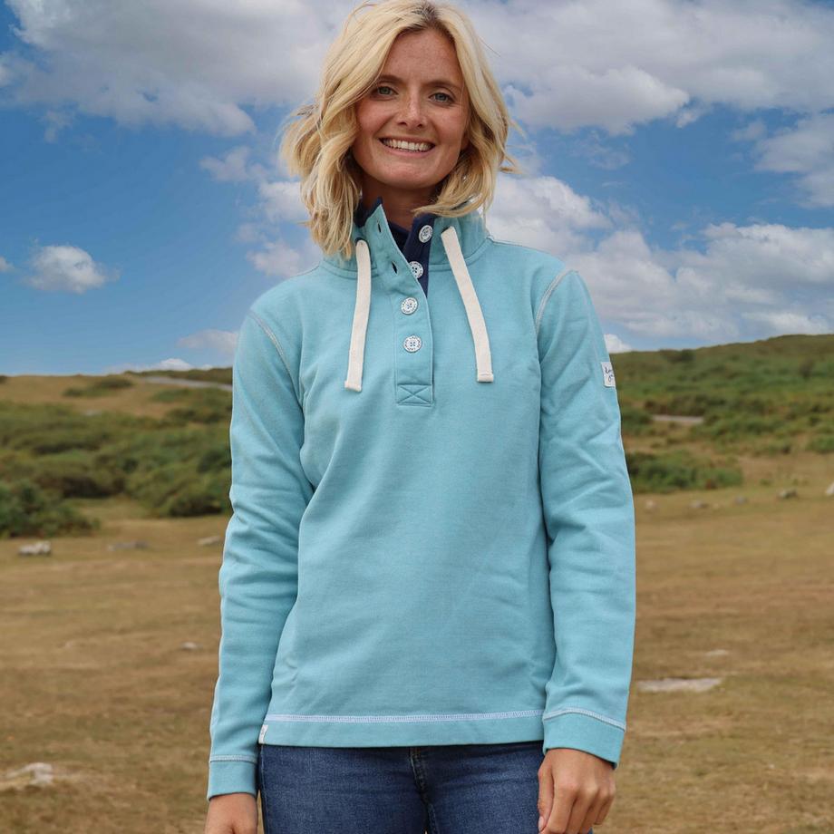 Sweatshirt  , Knopfhals, Piqué