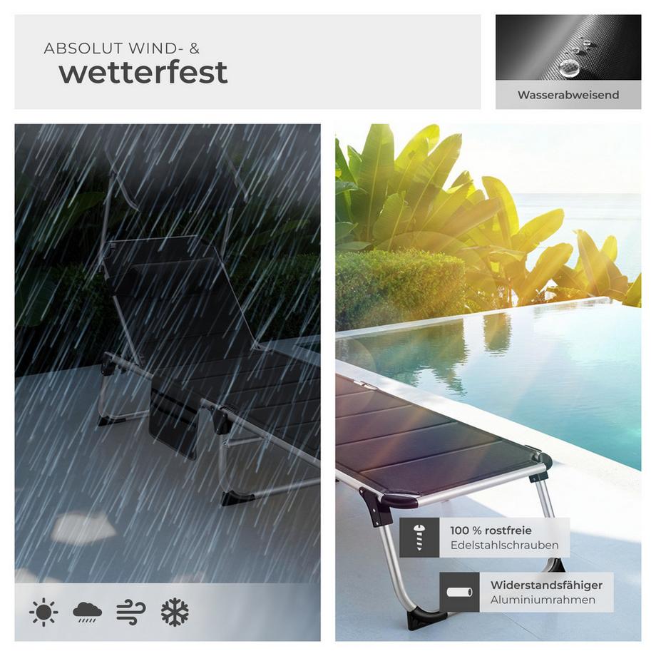 Tectake Aluminium Sonnenliege Lorella gepolstert, klappbar wetterfest und UV-beständig  