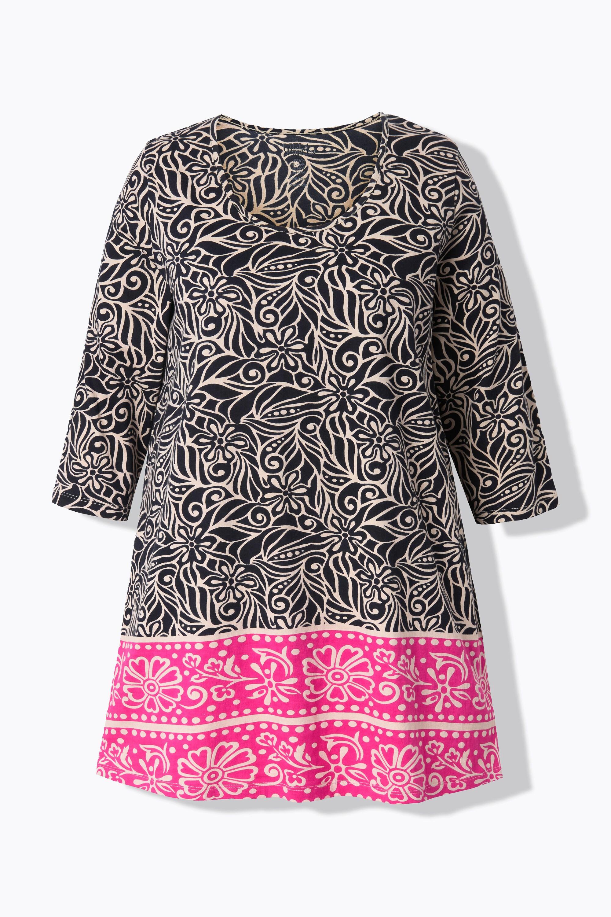 Ulla Popken Maglia Lunga Svasata Scollo Rotondo Maniche 3/4  