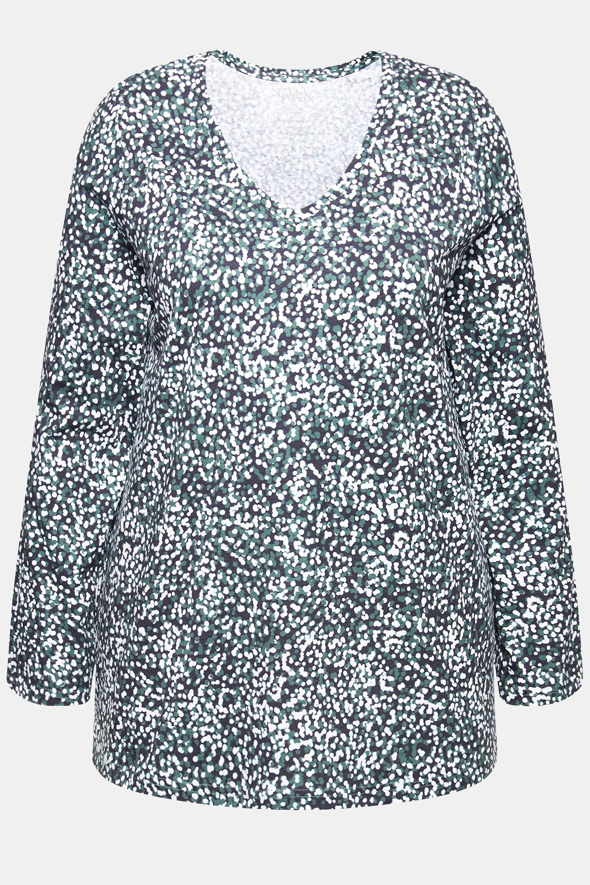 Ulla Popken  Longshirt, gemustert, A-Linie, V-Ausschnitt, Langarm 