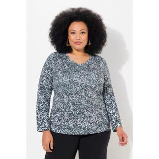 Ulla Popken  Longshirt, gemustert, A-Linie, V-Ausschnitt, Langarm 