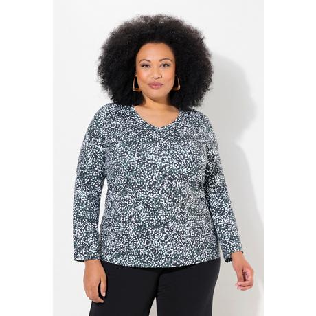 Ulla Popken  Longshirt, gemustert, A-Linie, V-Ausschnitt, Langarm 